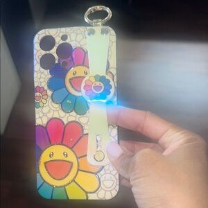 Colorful Smiley Flower iPhone 13 promax Case with Hand Strap - Multi